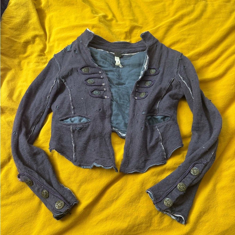 Free People XS Distressed Military-Style Cropped Jacket - Picture 4 of 4